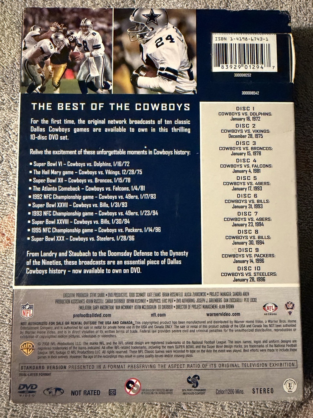 NFL: Dallas Cowboys 10 Greatest Games (10-Disc DVD Box Set) - Picture 2 of 2